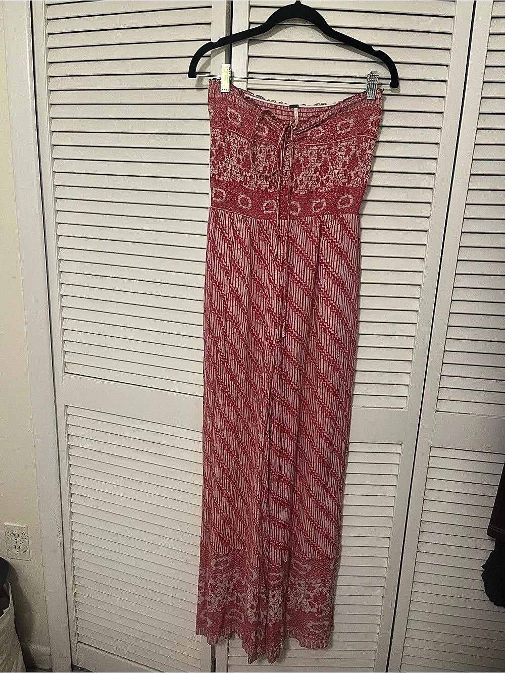 Free People Red & White Printed Wide Leg Pant jumpsuit